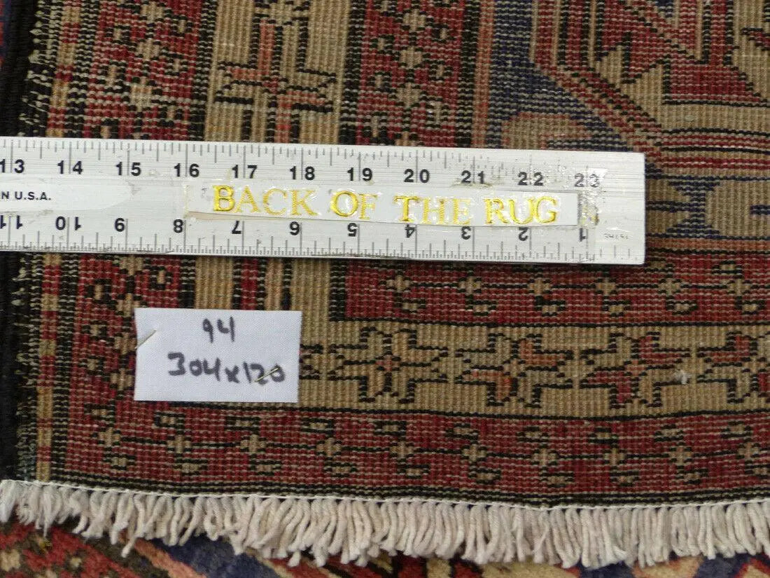 Geometric Meshkin Persian Vintage Runner Rug Handmade Wool Carpet - 4'0"x 10'4" Rugistan