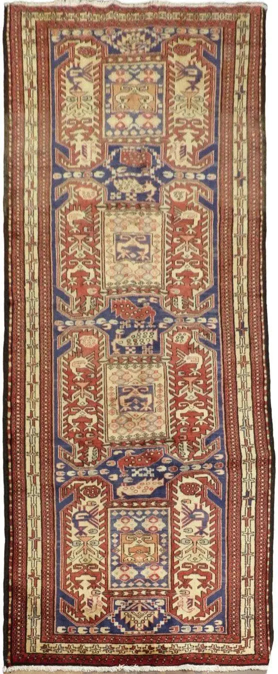 Geometric Meshkin Persian Vintage Runner Rug Handmade Wool Carpet - 4'0"x 10'4" Rugistan