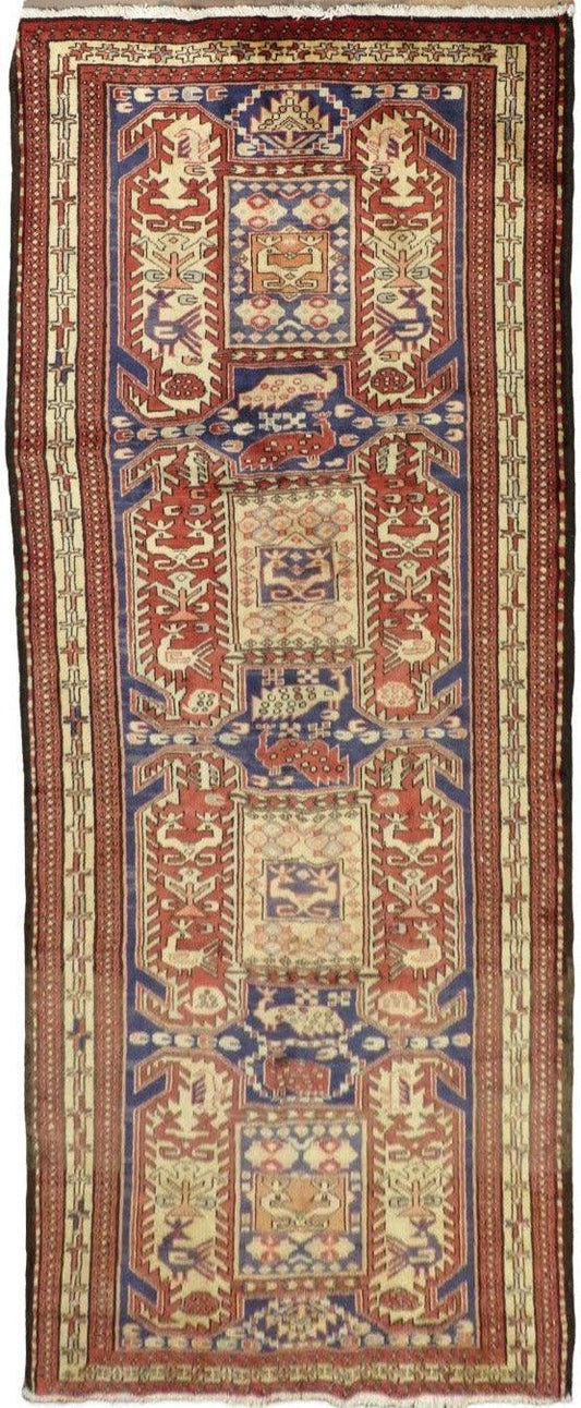 Geometric Meshkin Persian Vintage Runner Rug Handmade Wool Carpet - 4'0"x 10'4" Rugistan