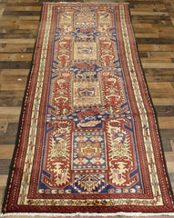 Geometric Meshkin Persian Vintage Runner Rug Handmade Wool Carpet - 4'0"x 10'4" Rugistan