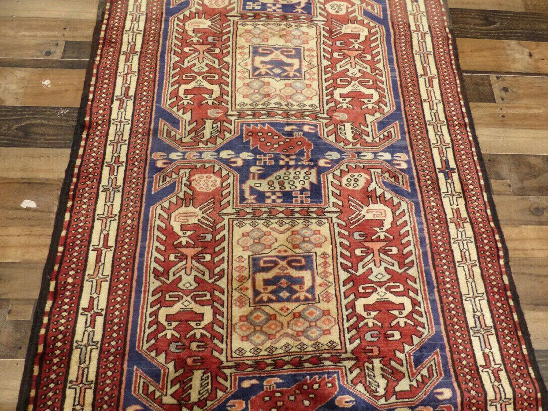 Geometric Meshkin Persian Vintage Runner Rug Handmade Wool Carpet - 4'0"x 10'4" Rugistan