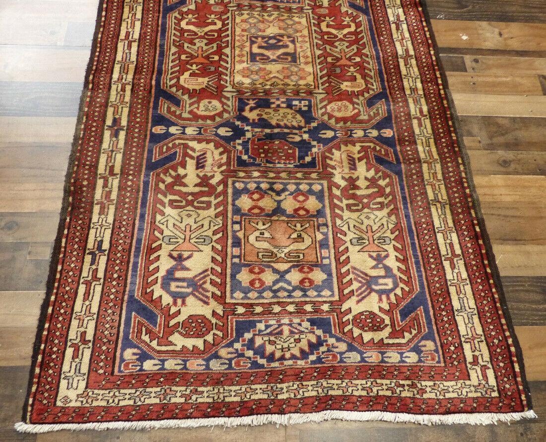Geometric Meshkin Persian Vintage Runner Rug Handmade Wool Carpet - 4'0"x 10'4" Rugistan