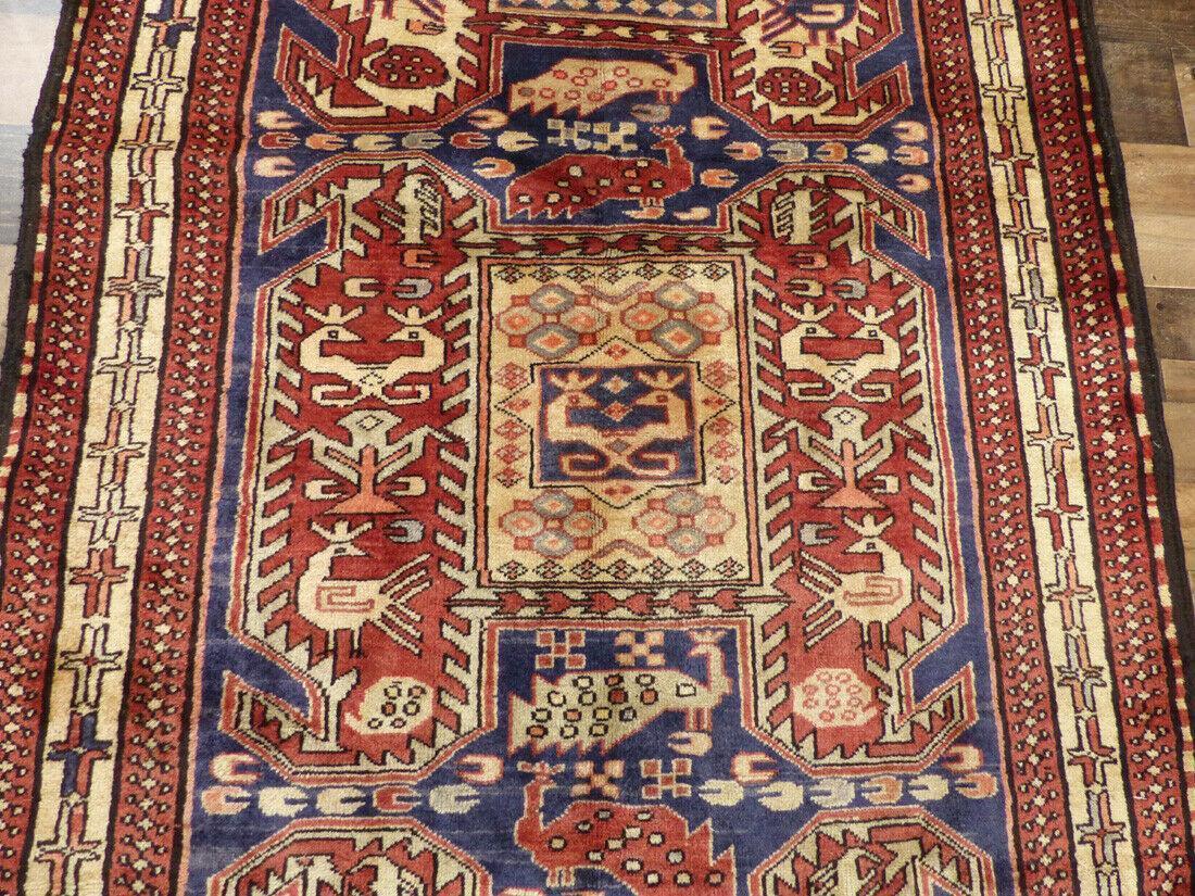Geometric Meshkin Persian Vintage Runner Rug Handmade Wool Carpet - 4'0"x 10'4" Rugistan