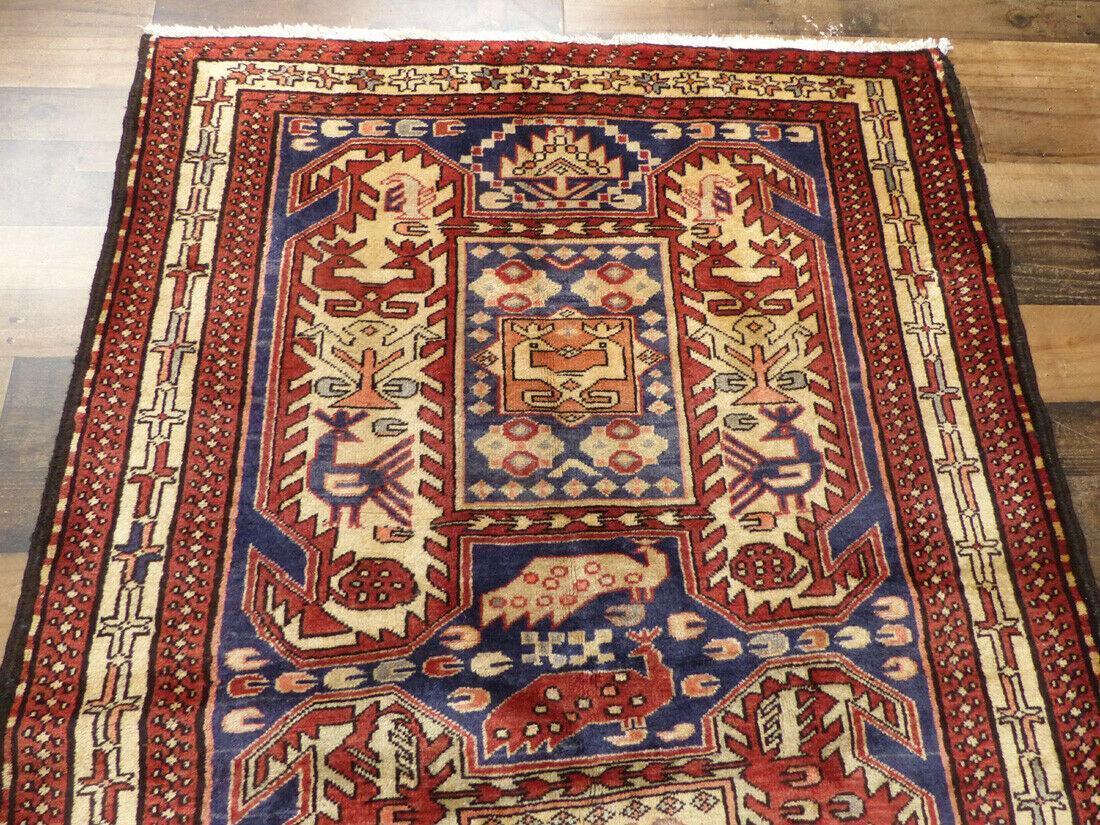 Geometric Meshkin Persian Vintage Runner Rug Handmade Wool Carpet - 4'0"x 10'4" Rugistan