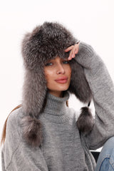 Genuine Silver Fox Fur Genuine Leather Hat