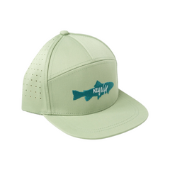 Light green cap with a fish logo on a white background