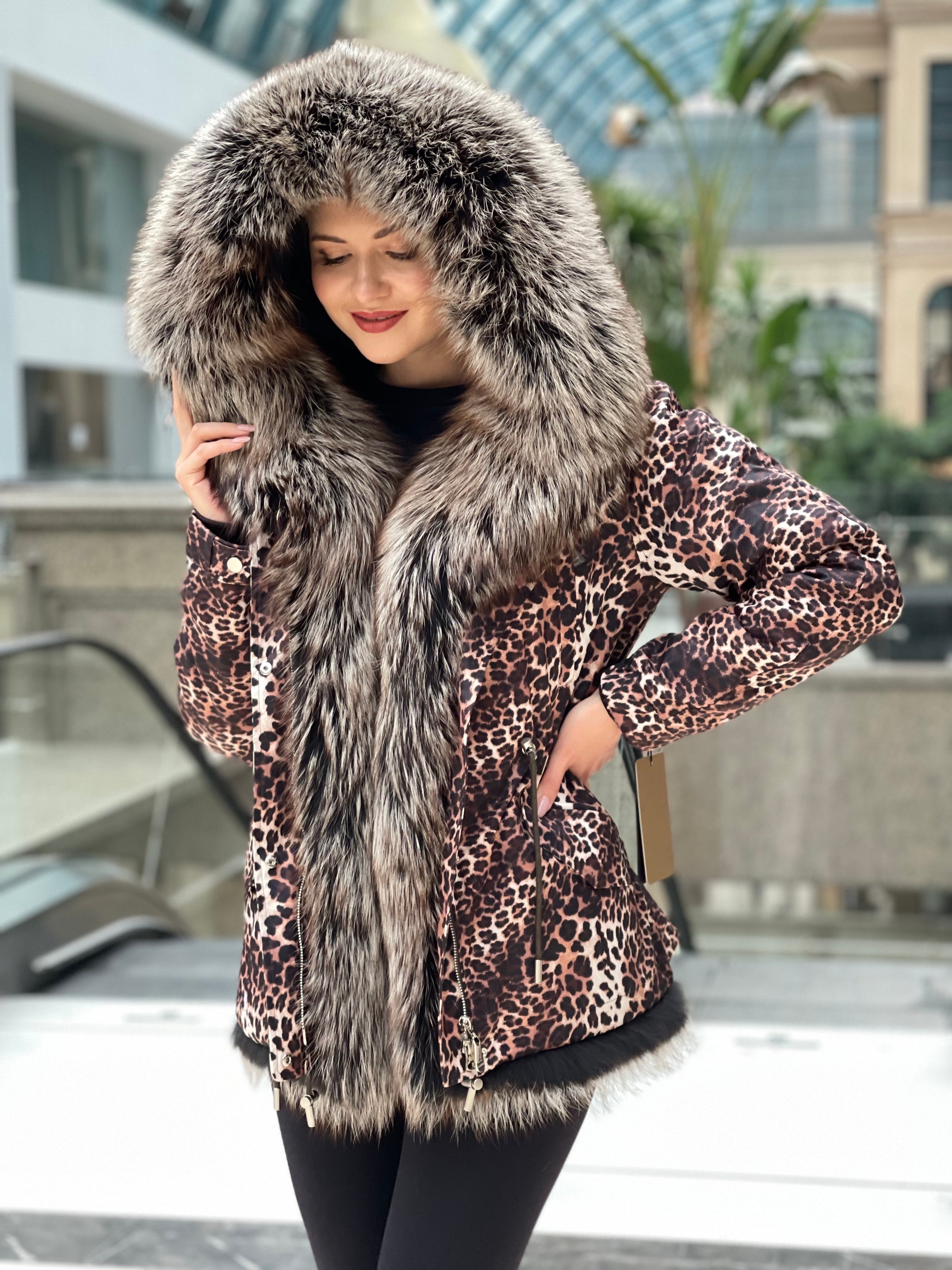 Leopard Genuine Silver Fox Fur Parka with Rabbit Fur Insulation Alaska® Outerwear Company