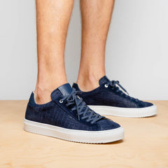 66-266-NVY KOBE Crocodile Embossed Italian Sueded Goatskin Sneakers Navy