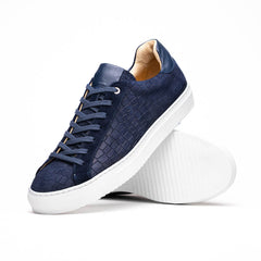 66-266-NVY KOBE Crocodile Embossed Italian Sueded Goatskin Sneakers Navy