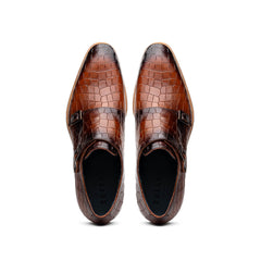 55-112-CGN LEGERRA Hand Burnished Crocodile Print Monkstrap Cognac