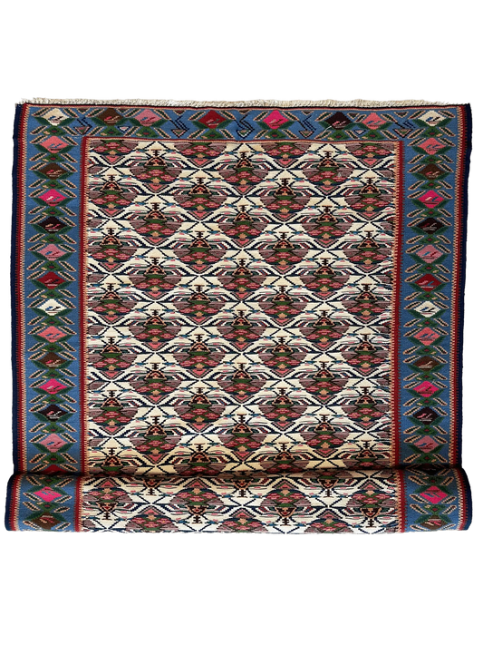 Masterpiece Vintage Persian Senneh Kilim Runner Rug 4’ x 9’ Rugistan