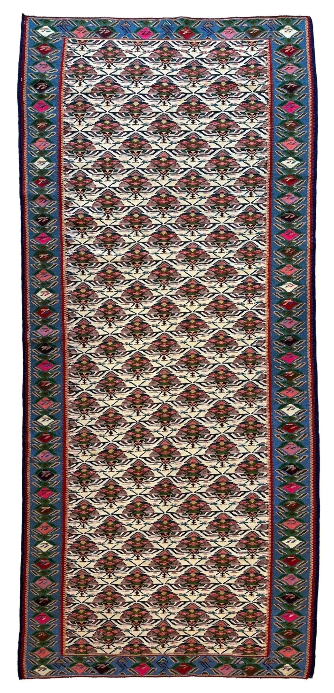 Masterpiece Vintage Persian Senneh Kilim Runner Rug 4’ x 9’ Rugistan