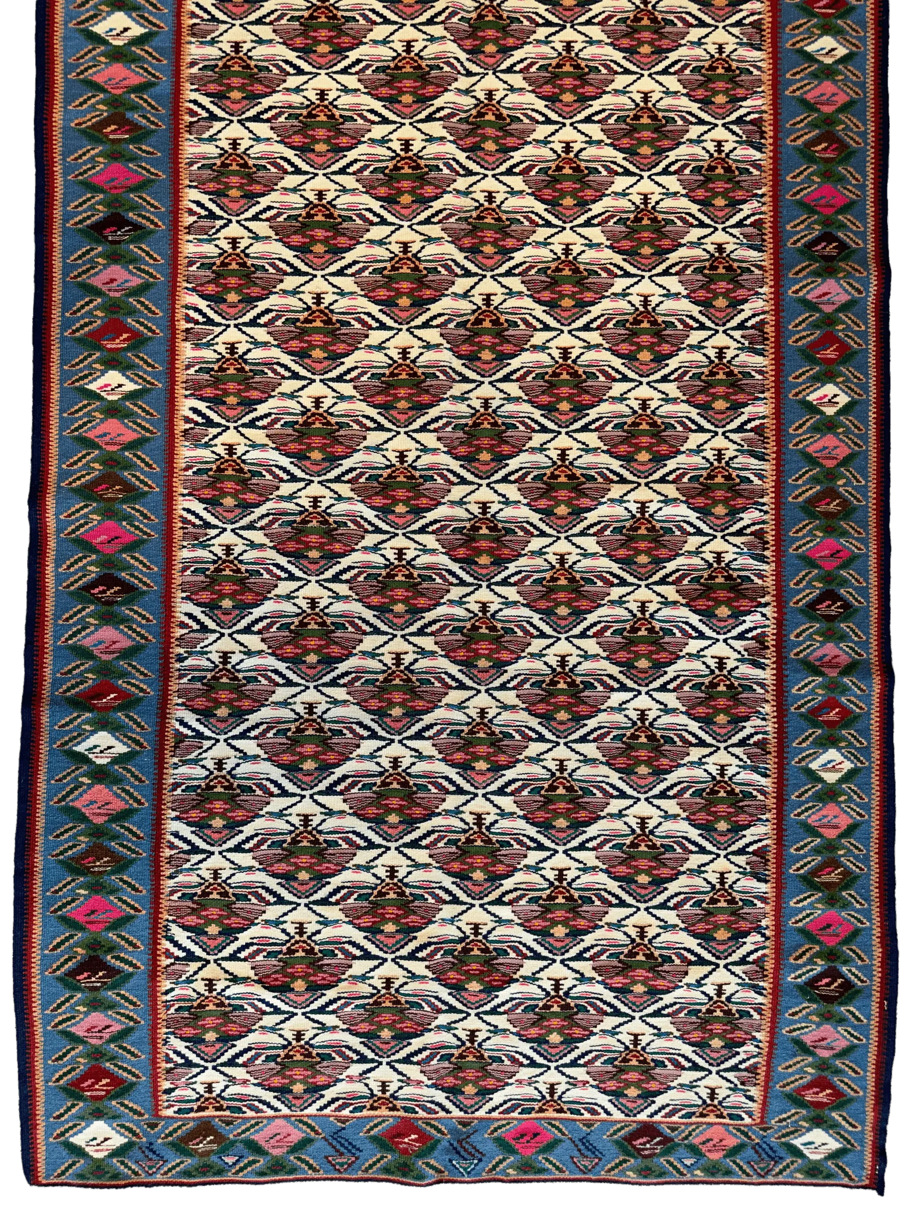 Masterpiece Vintage Persian Senneh Kilim Runner Rug 4’ x 9’ Rugistan