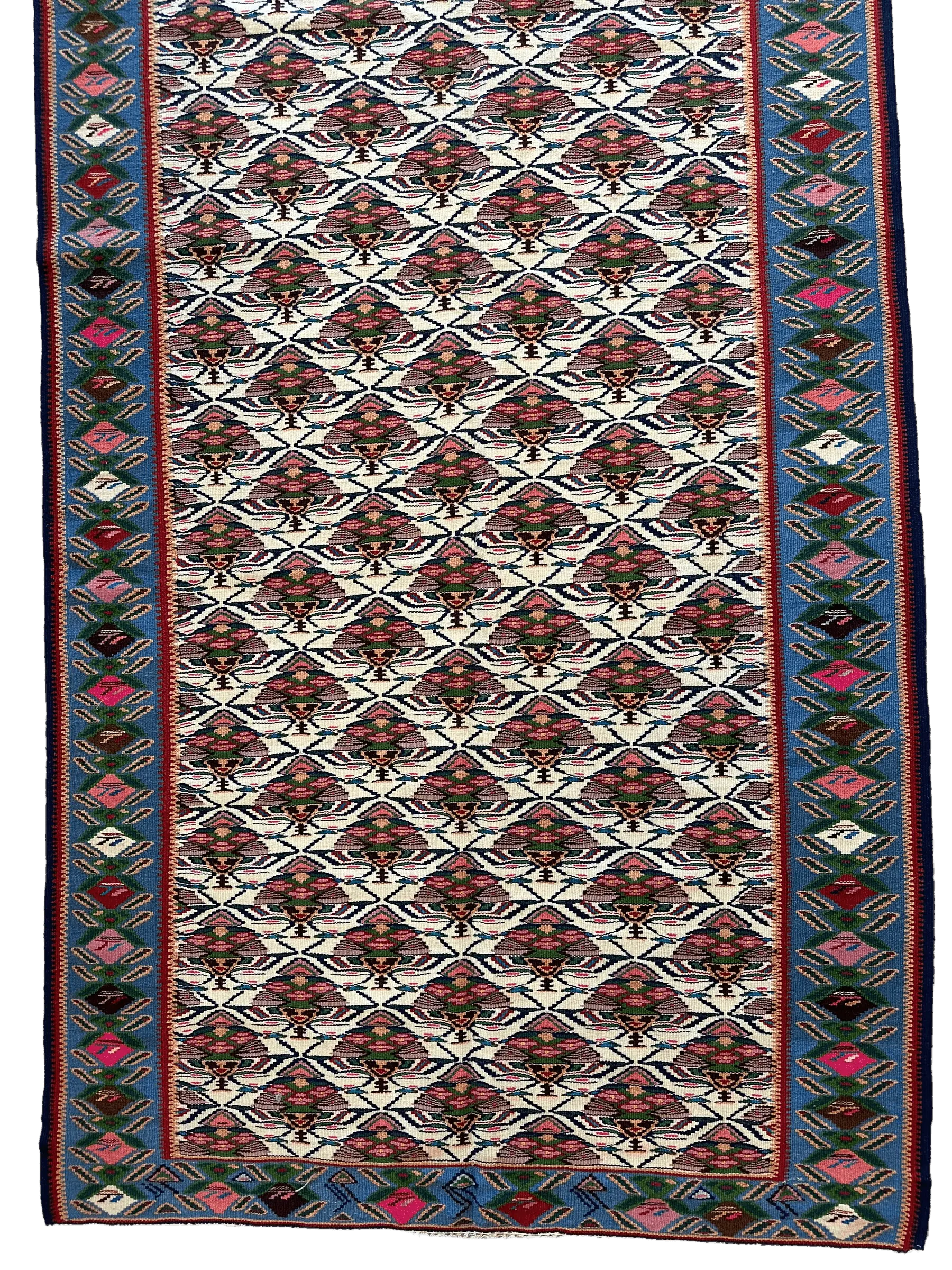Masterpiece Vintage Persian Senneh Kilim Runner Rug 4’ x 9’ Rugistan