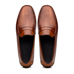 35-115-CGN MONZA Hand Burnished Italian Calfskin Driving Loafers Cognac