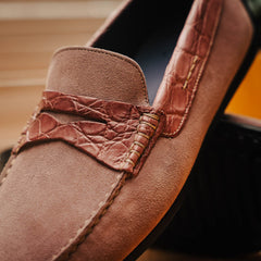 31-160-CDY MONZA Sueded Calfskin with Crocodile Driver Candy