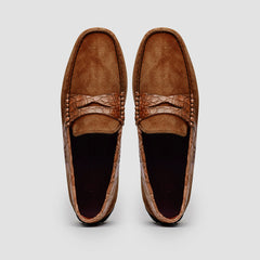 31-160-CGN MONZA Sueded Calfskin with Crocodile Driver, Cognac