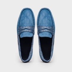 31-160-DNM MONZA Sueded Calfskin with Crocodile Driver Denim