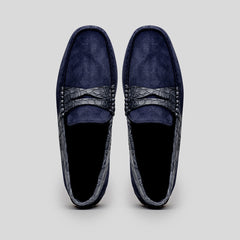 31-160-NVY MONZA Sueded Calfskin with Crocodile Driver, Navy