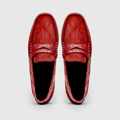 31-160-RED MONZA Sueded Calfskin with Crocodile Driver, Red