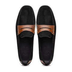 36-300-BLK MONZA Sueded Italian Calfskin Driver Black / Chestnut