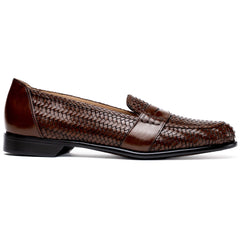 15-585-BRN NICOLA Italian Calfskin Basketweave, Dark Brown