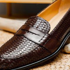 15-585-BRN NICOLA Italian Calfskin Basketweave, Dark Brown