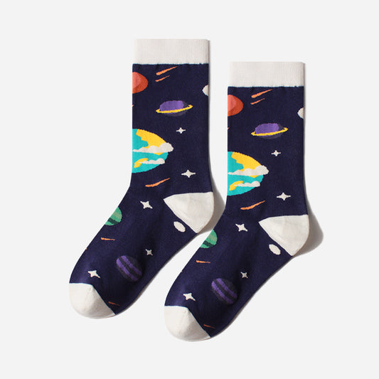 Outer space combed cotton crew socks