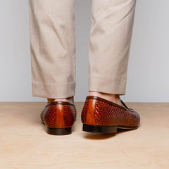 11-620-CGN PALIO Genuine Crocodile and Calfskin Basketweave Slip On, Cognac