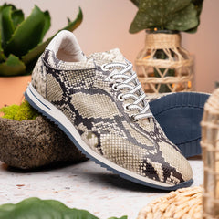 65-215-WHT PERI Python Embossed Italian Calfskin Sneakers Black / White