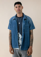 Short Sleeve Indigo Button Down
