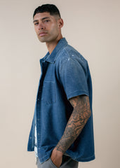 Short Sleeve Indigo Button Down
