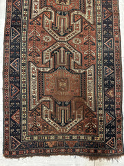 Pre-1900 Triple Shield Sewan Kazak Rug, 4’4”x11’7” Rugistan