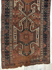 Pre-1900 Triple Shield Sewan Kazak Rug, 4’4”x11’7” Rugistan