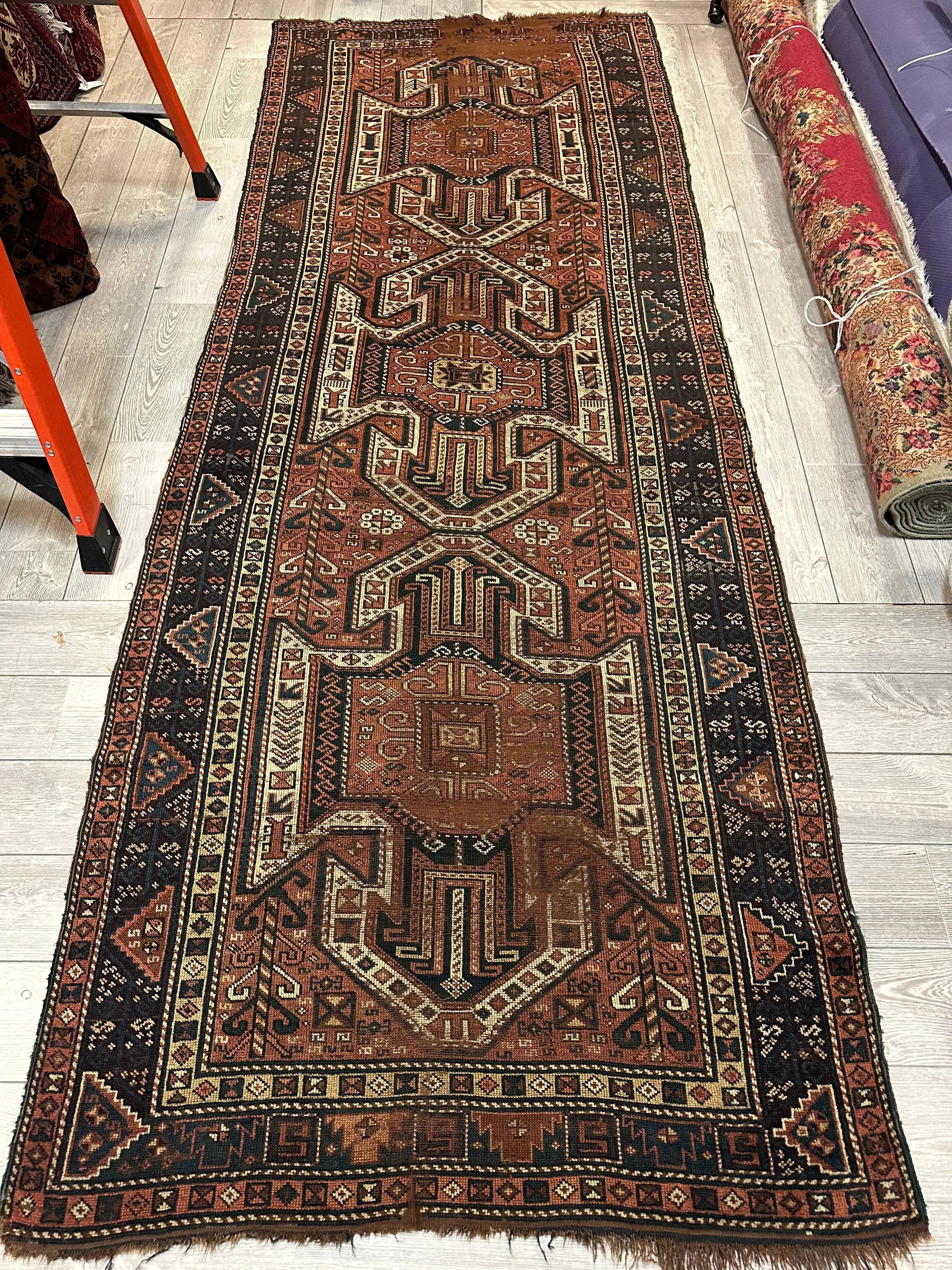 Pre-1900 Triple Shield Sewan Kazak Rug, 4’4”x11’7” Rugistan
