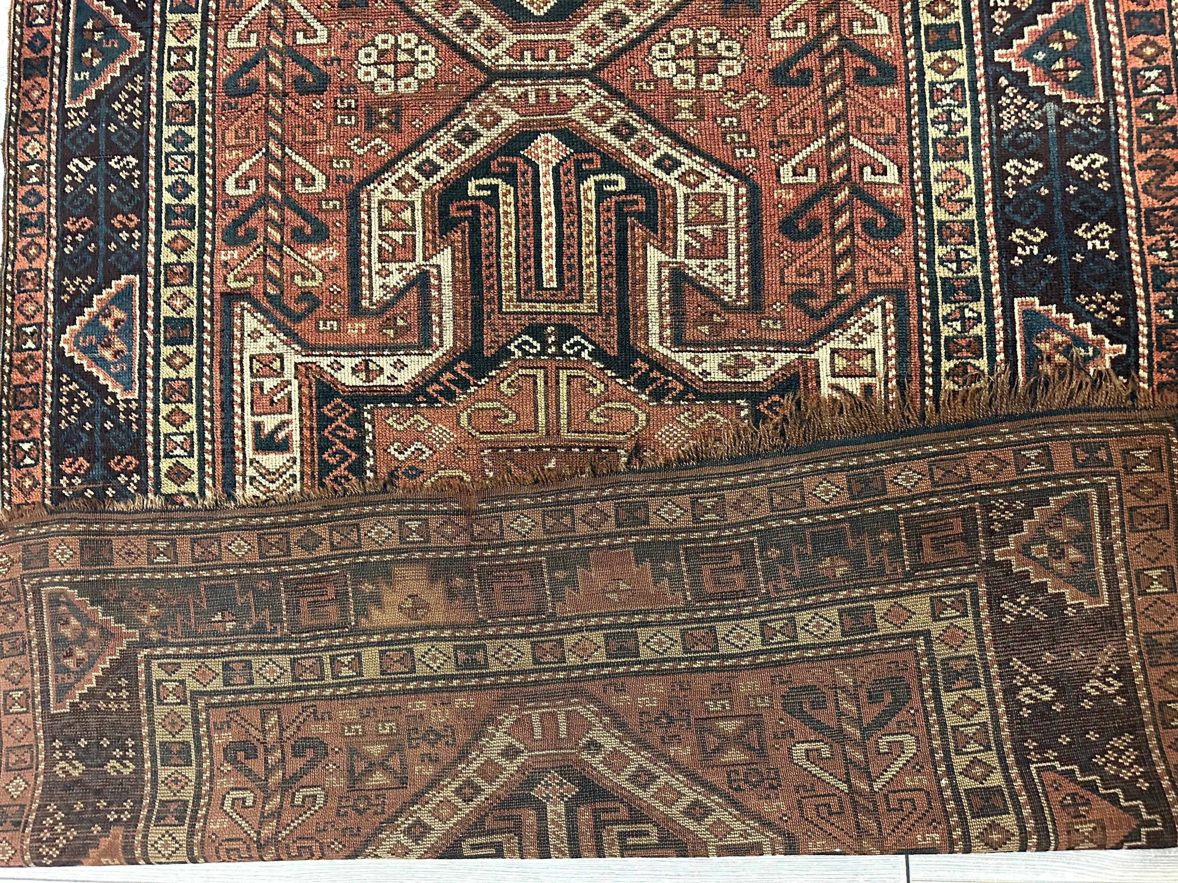 Pre-1900 Triple Shield Sewan Kazak Rug, 4’4”x11’7” Rugistan