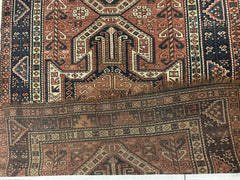 Pre-1900 Triple Shield Sewan Kazak Rug, 4’4”x11’7” Rugistan