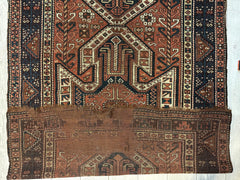 Pre-1900 Triple Shield Sewan Kazak Rug, 4’4”x11’7” Rugistan