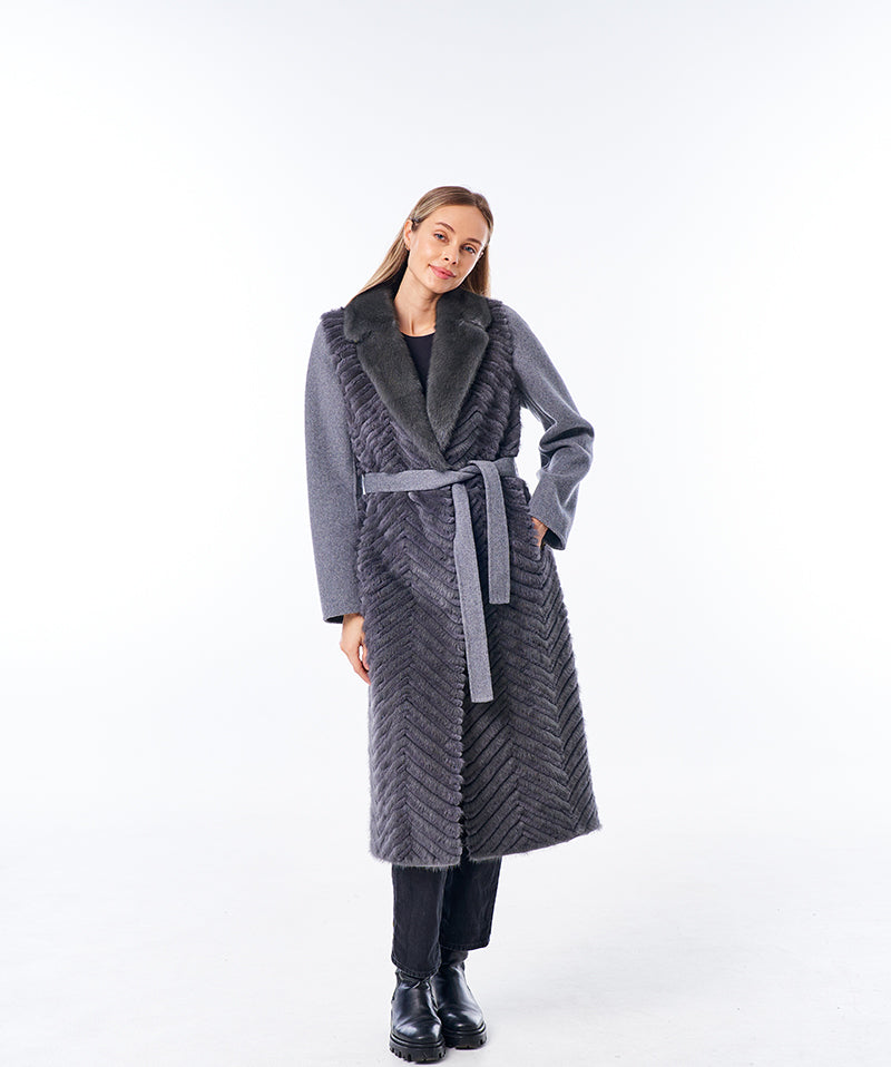 Genuine Mink Fur Rex Fur Trim Virgin Wool Coat Alaska® Outerwear Company