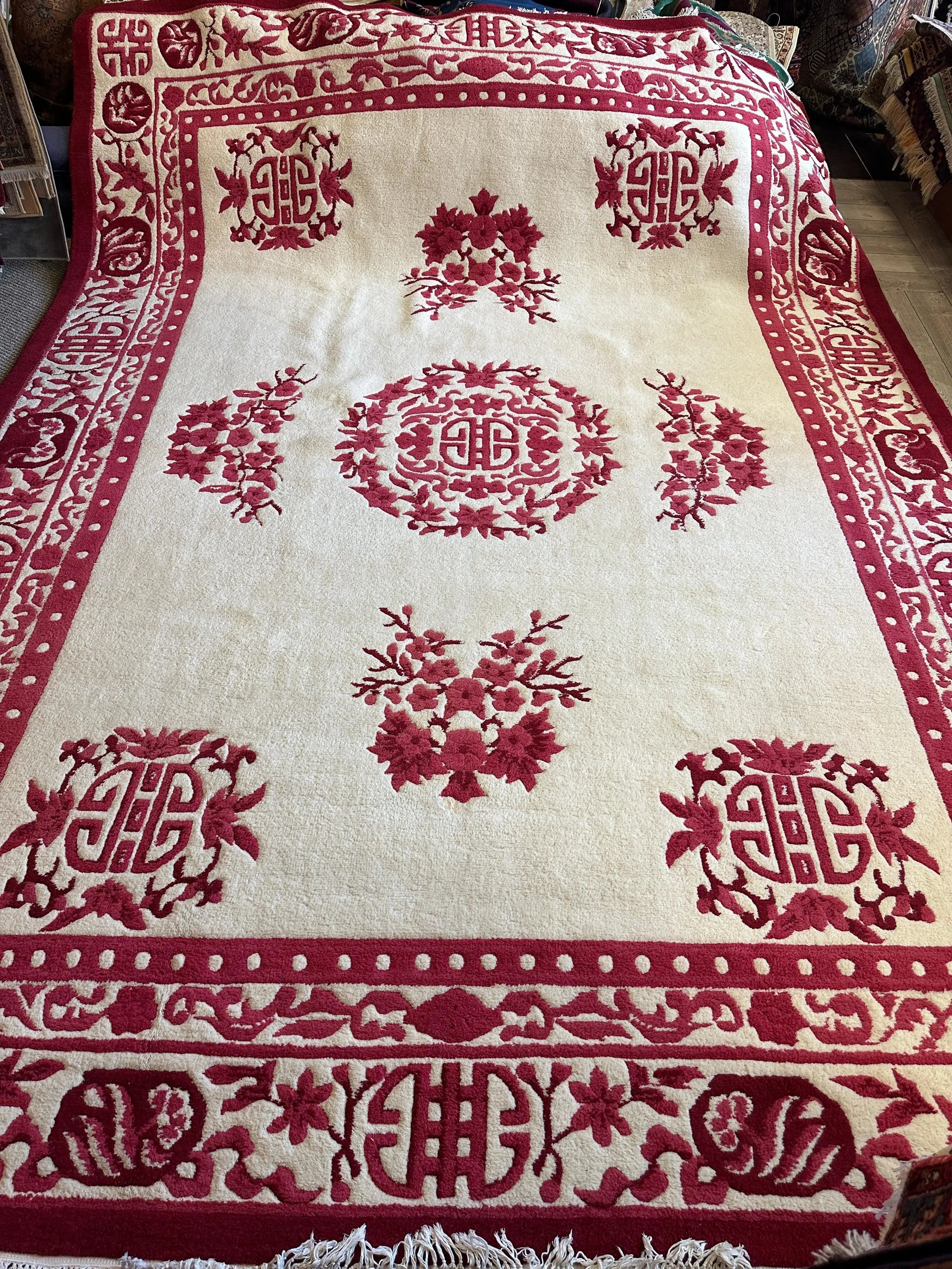 Red & Beige Chinese Art Deco Style Rug 11 x 15 Rugistan