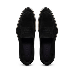 16-657-BLK ROMA Italian Suede Penny Loafers Black