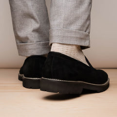 16-657-BLK ROMA Italian Suede Penny Loafers Black
