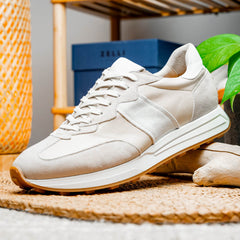 66-265-TPE ROXI Suede & Calfskin Sneaker, Taupe