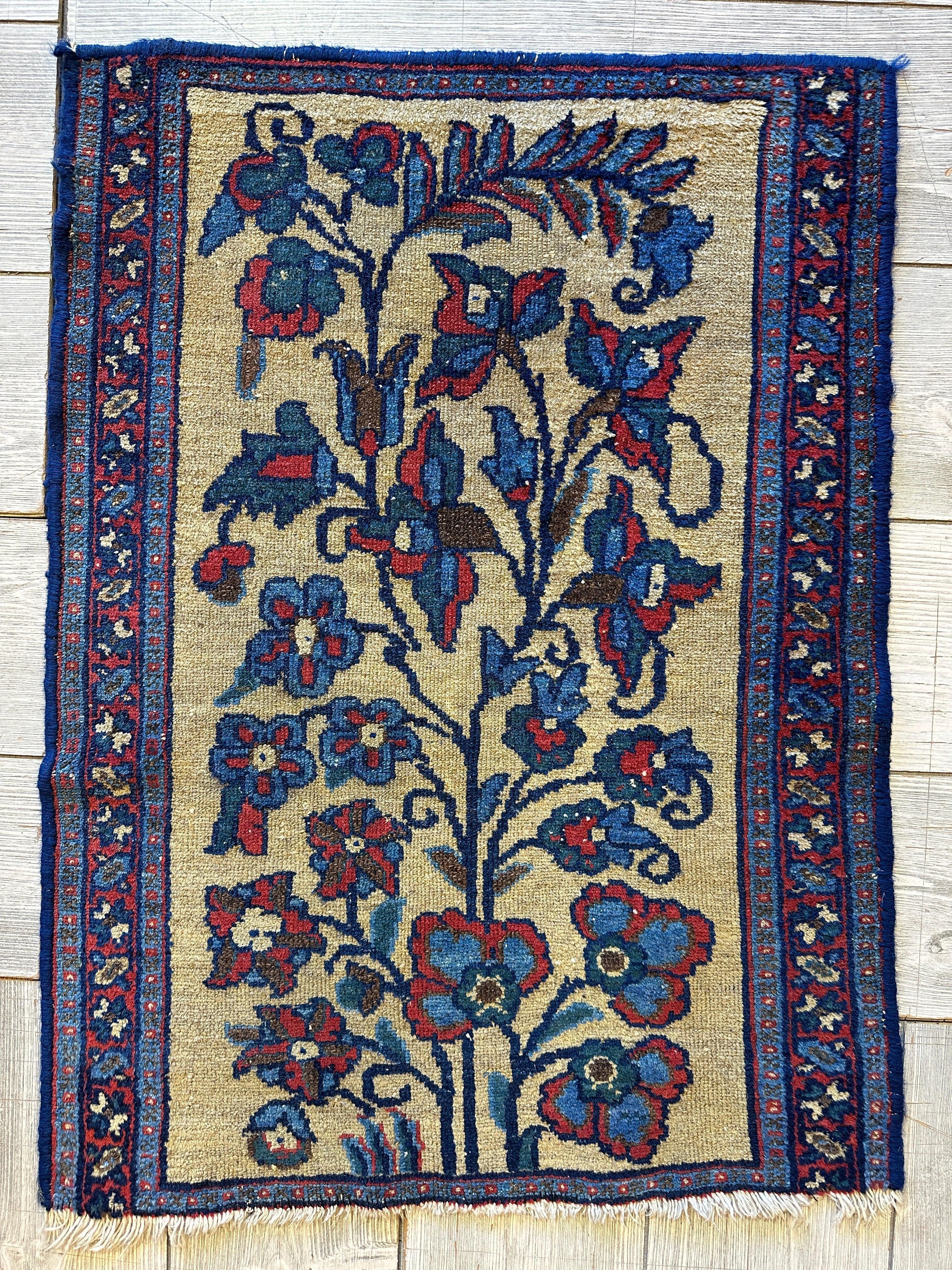 Small Antique Persian Malayer Tree of Life Rug 23” x 33” Rugistan