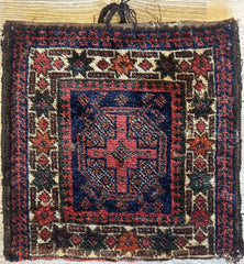 Small Vintage Kurdish Circa 1950s Wool on Wool Complete Bag - 14" X 14" Rugistan