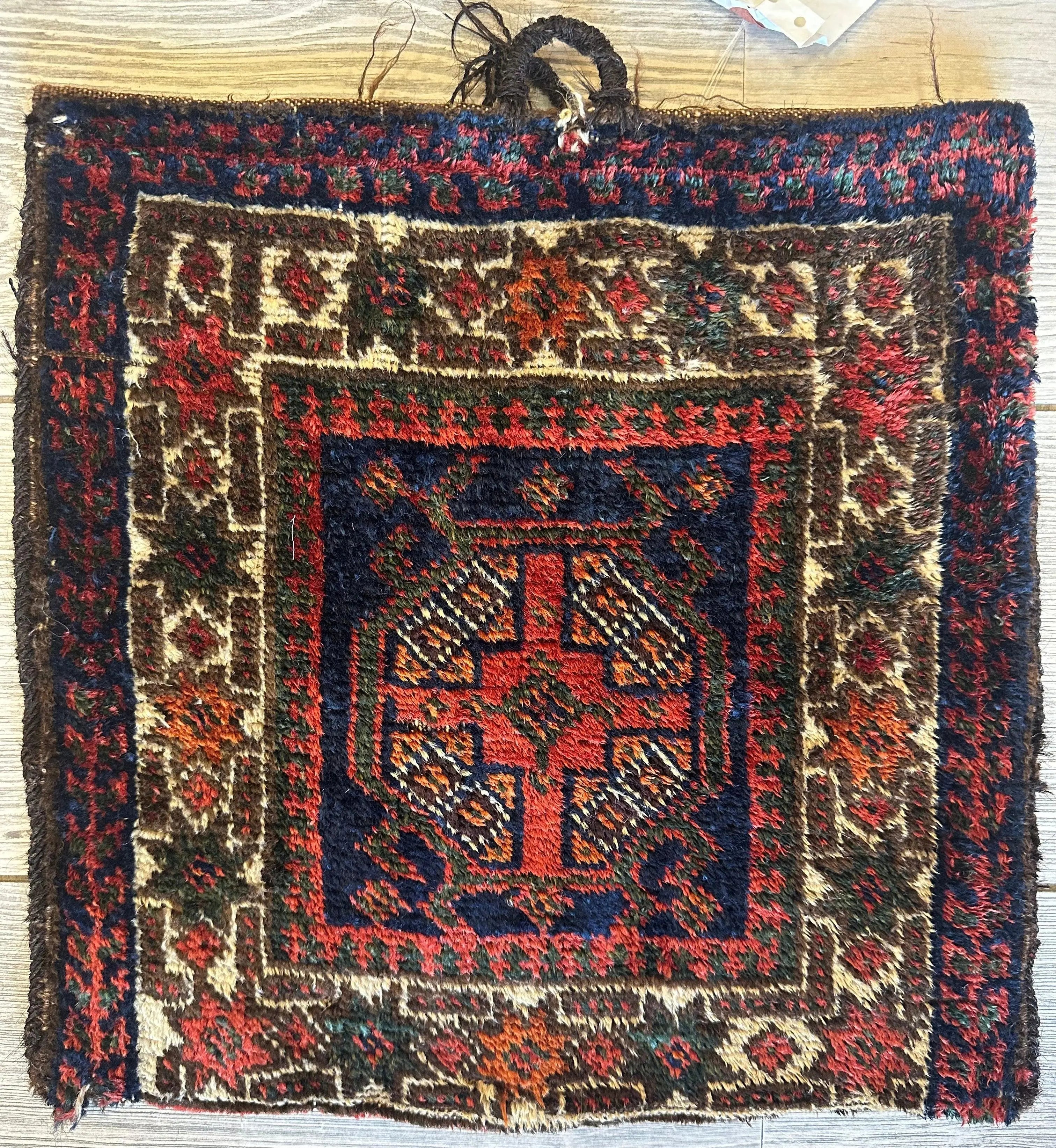 Small Vintage Kurdish Circa 1950s Wool on Wool Complete Bag - 14" X 14" Rugistan