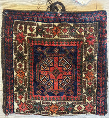 Small Vintage Kurdish Circa 1950s Wool on Wool Complete Bag - 14" X 14" Rugistan
