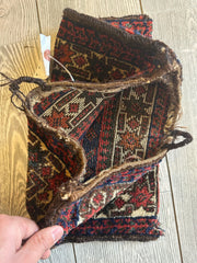 Small Vintage Kurdish Circa 1950s Wool on Wool Complete Bag - 14" X 14" Rugistan