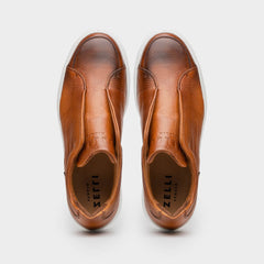 65-225-CGN SPETTACOLARE Italian Pebble Grain Calfskin Sneakers Cognac