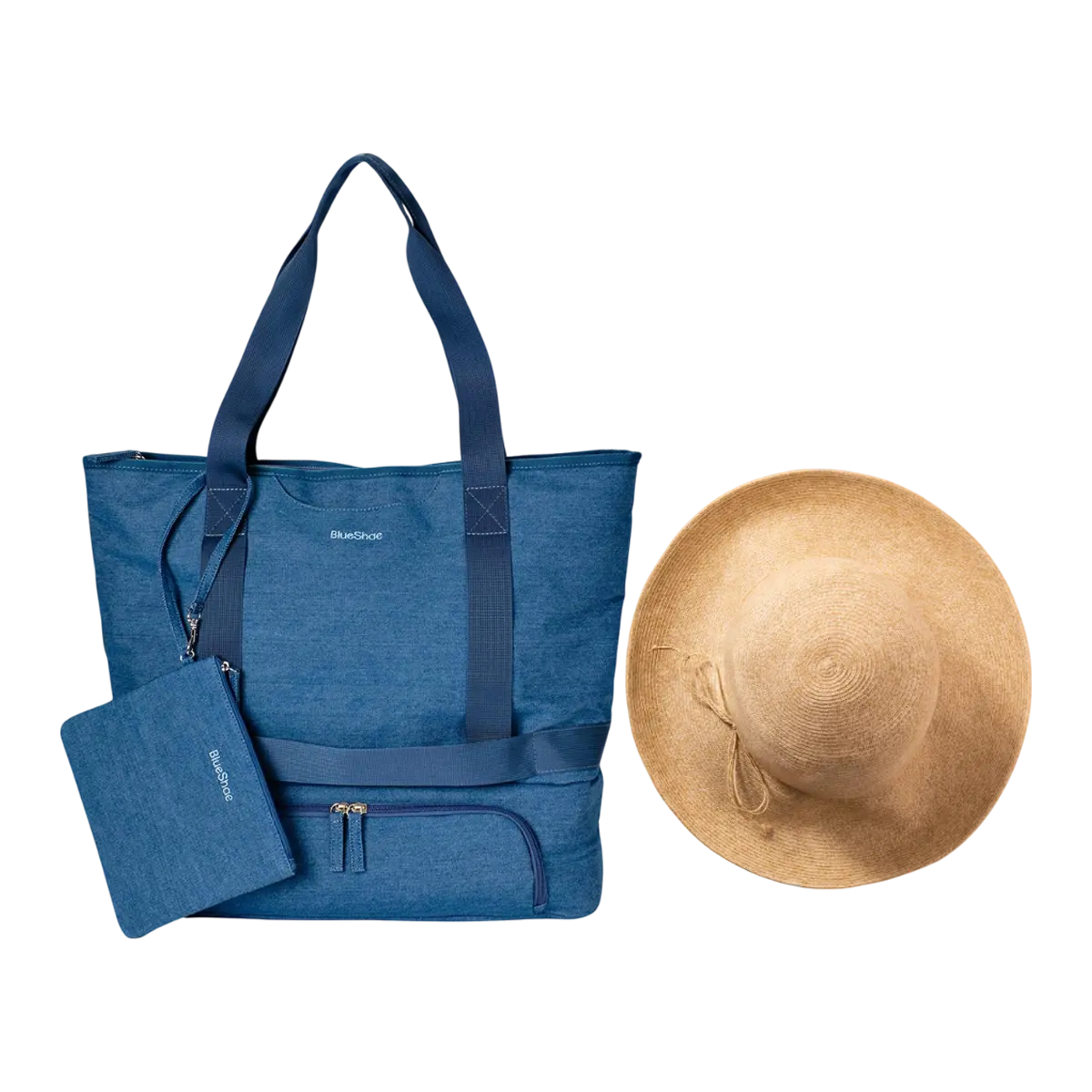 Denim Beach Bag w/ Straw Hat